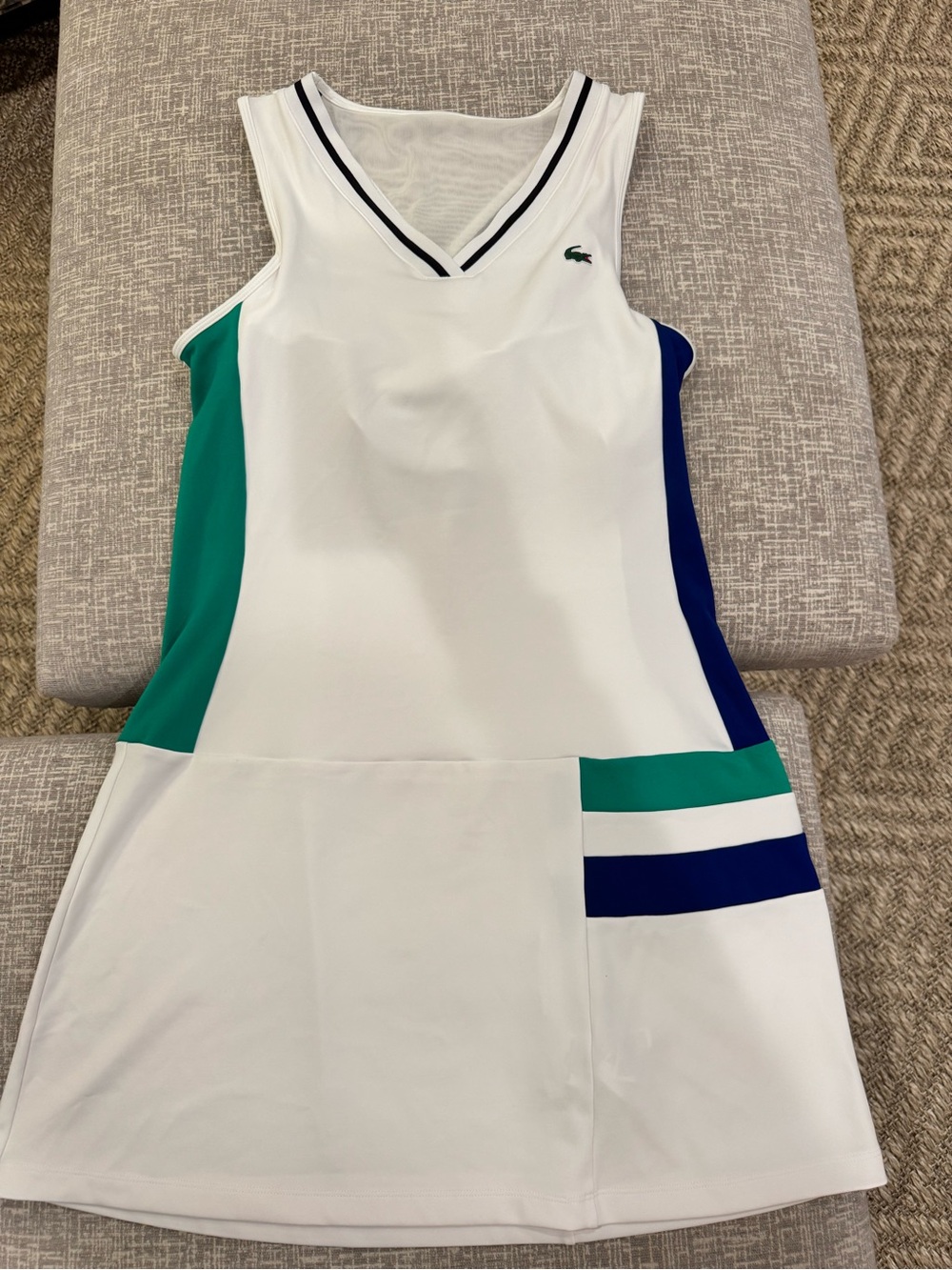 EUC Lacoste Women's White Tennis Dress with Green and Blue Accents size 40